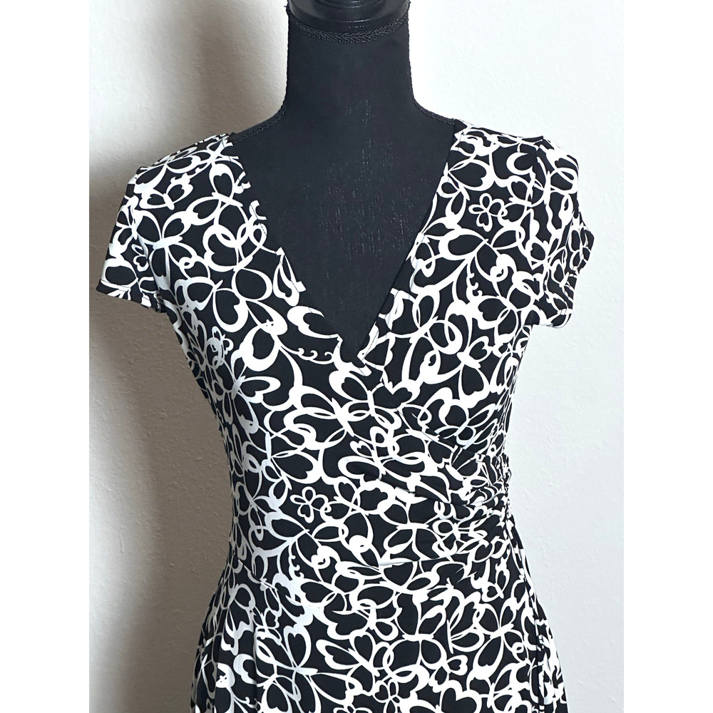 London Times Petite Women's Dress Black & White Cap Sleeve Dress Size 10P - Picture 6 of 16